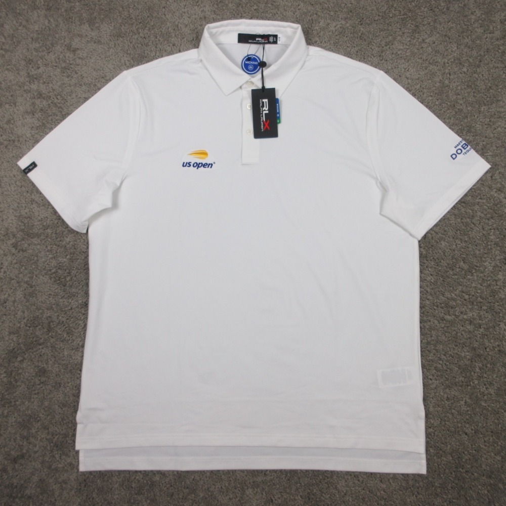 RLX Ralph Lauren Polo Shirt Mens XL White US Open Tennis Performance Wicking